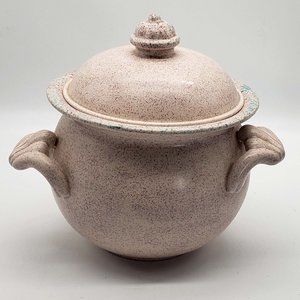 Rose Studio Art Pottery Mauve  Agate Color Glazed Heavy Pot Dish w/ Lid. Measure